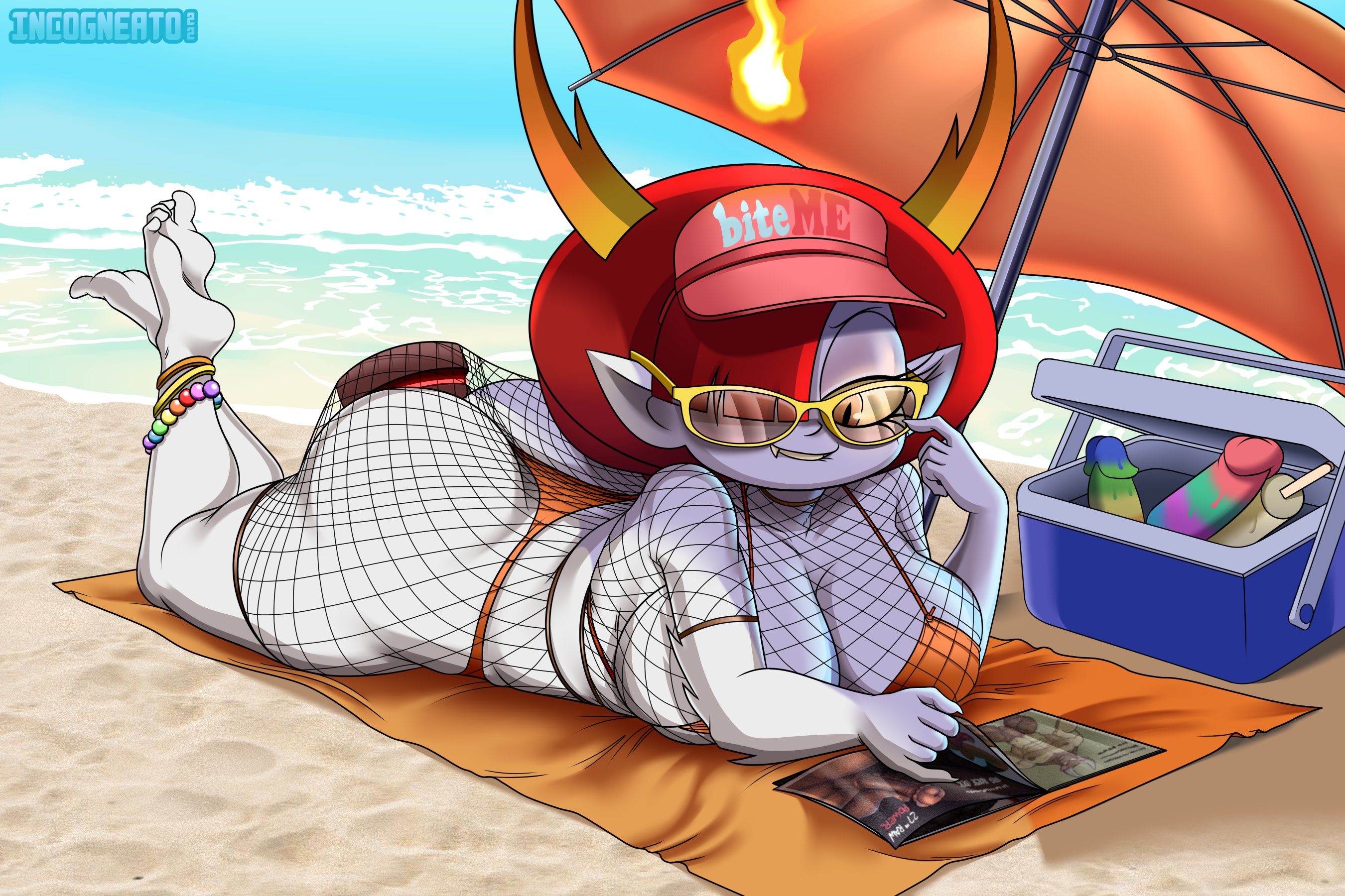 1girls, beach, disney, disney channel, disney xd, female, hekapoo, incogneato, light skin, light-skinned female, pale skin, pale-skinned female, popsicle, red hair, sex toy, star vs the forces of evil, white body, white skin, yellow sclera