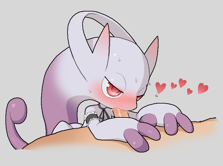 blush bodily_fluids cute duo female female_penetrated genitals grey_background heart human legendary_pokémon looking_at_viewer male male/female male_penetrating male_penetrating_female mammal mega_evolution mega_mewtwo mega_mewtwo_y mewtwo nintendo oral oral_penetration penetration penis pokemon pokemon_(species) red_eyes simple_background sweat tosx video_games