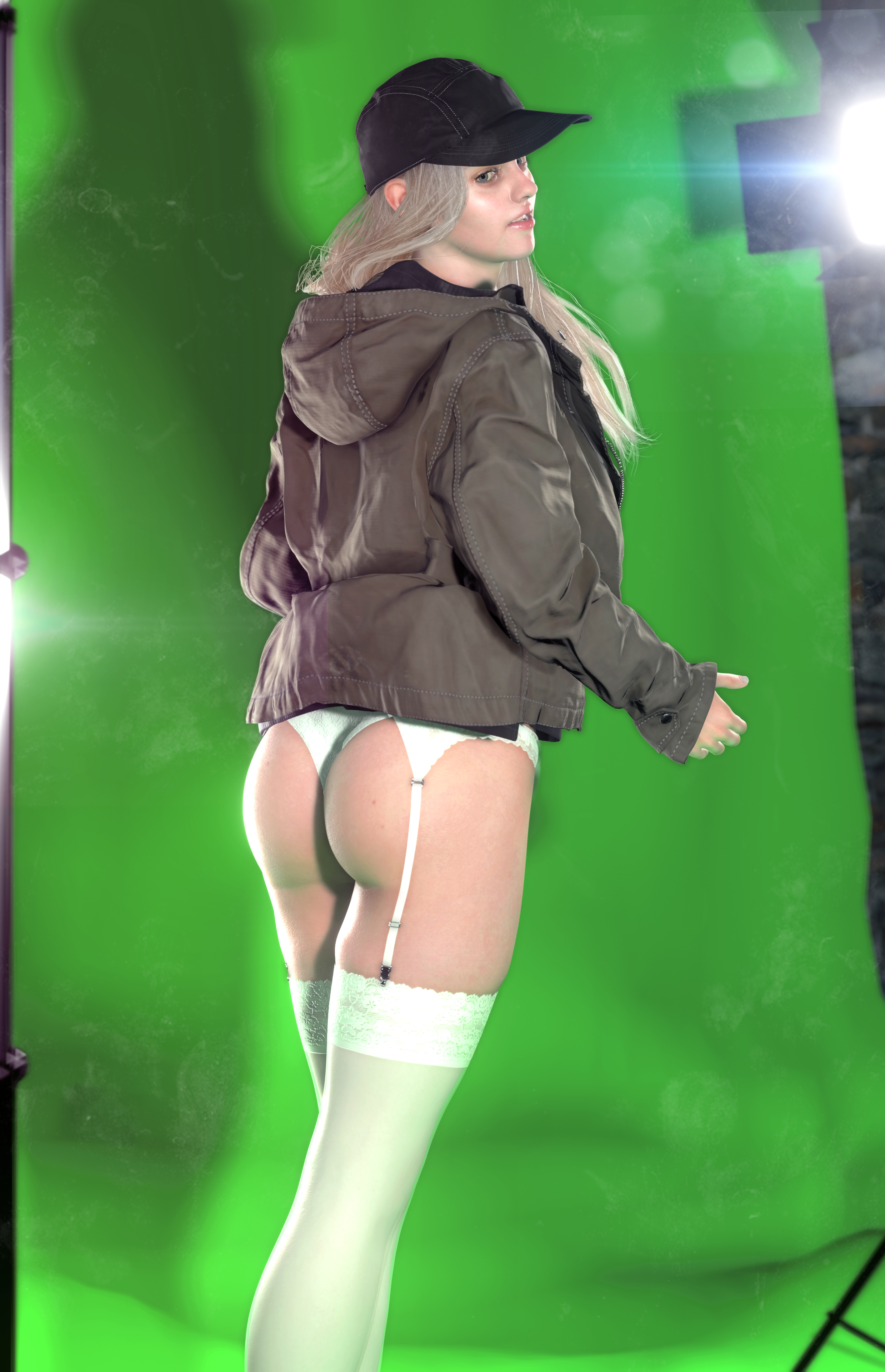3d, 3d (artwork), ass, blonde female, female, lingerie, looking at viewer, resident evil, resident evil 8: village, rosemary winters, stockings