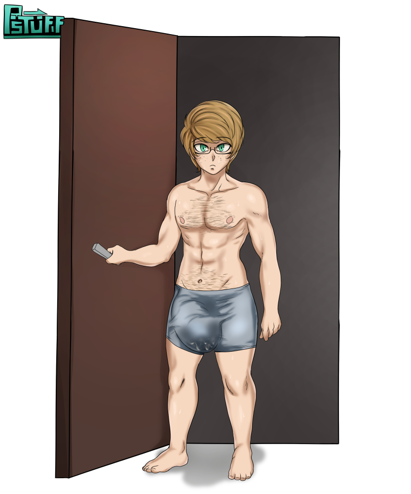 1boy big_balls big_penis blonde_hair commission huge_balls huge_cock original_character psychostuff small_but_hung solo solo_male tagme veiny_penis