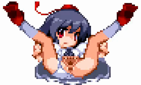 accurate art style, accurate body type, accurate proportions, animated, benjaming6666, female, loop, looping animation, m.u.g.e.n, mating press, not public mod, pixel animation, pixel art, pussy, shameimaru aya, spread legs, touhou, vaginal penetration, vaginal sex