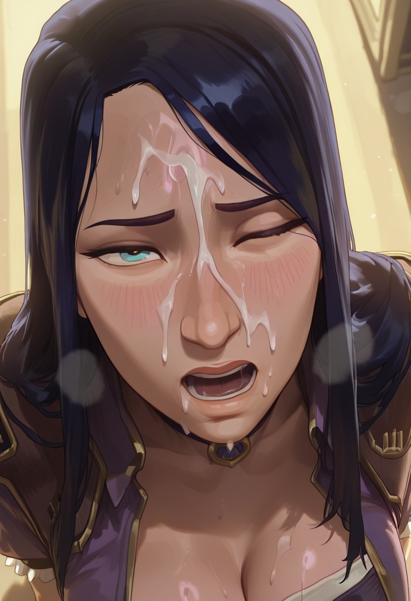 ai generated, caitlyn kiramman, cum, cum on face, facial, female, league of legends, malango, tagme
