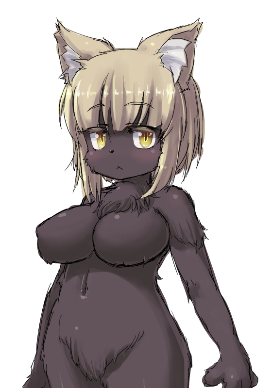 anthro blueberry blush breasts chest_tuft feline female female_only front_view furry nude short_hair solo standing tagme