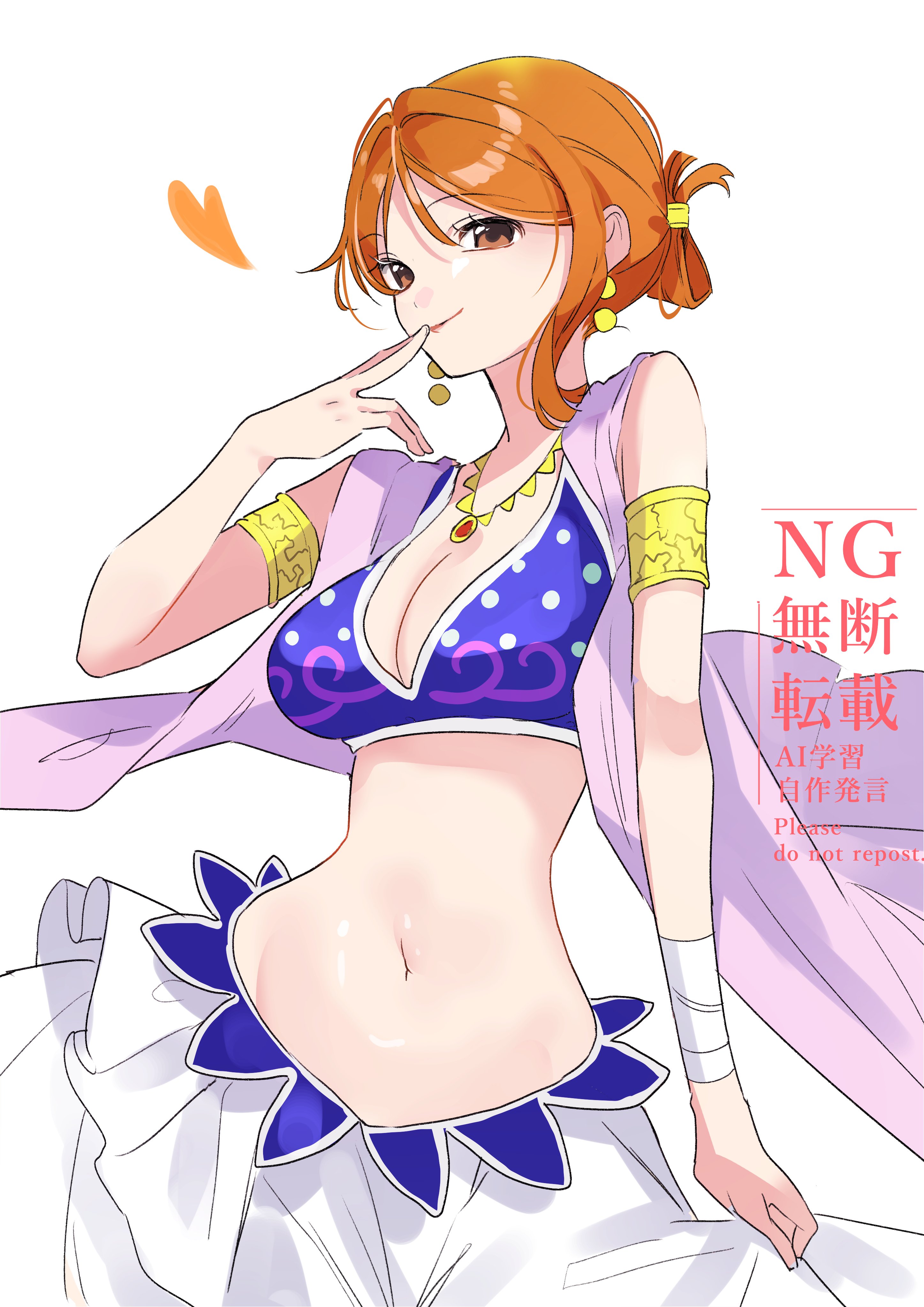 1girls, arabasta saga, arabian clothes, armlet, belly dancer, belly dancer outfit, breasts, brown eyes, child bearing hips, cleavage, dancer, dancer outfit, do not repost, female, female human, female only, harem girl, harem outfit, human, large breasts, light-skinned female, medium breasts, nami (one piece), navel, one piece, orange hair, orange-haired female, pre-timeskip, sable2222, short hair, slim waist, teenage female, teenager, wide hips