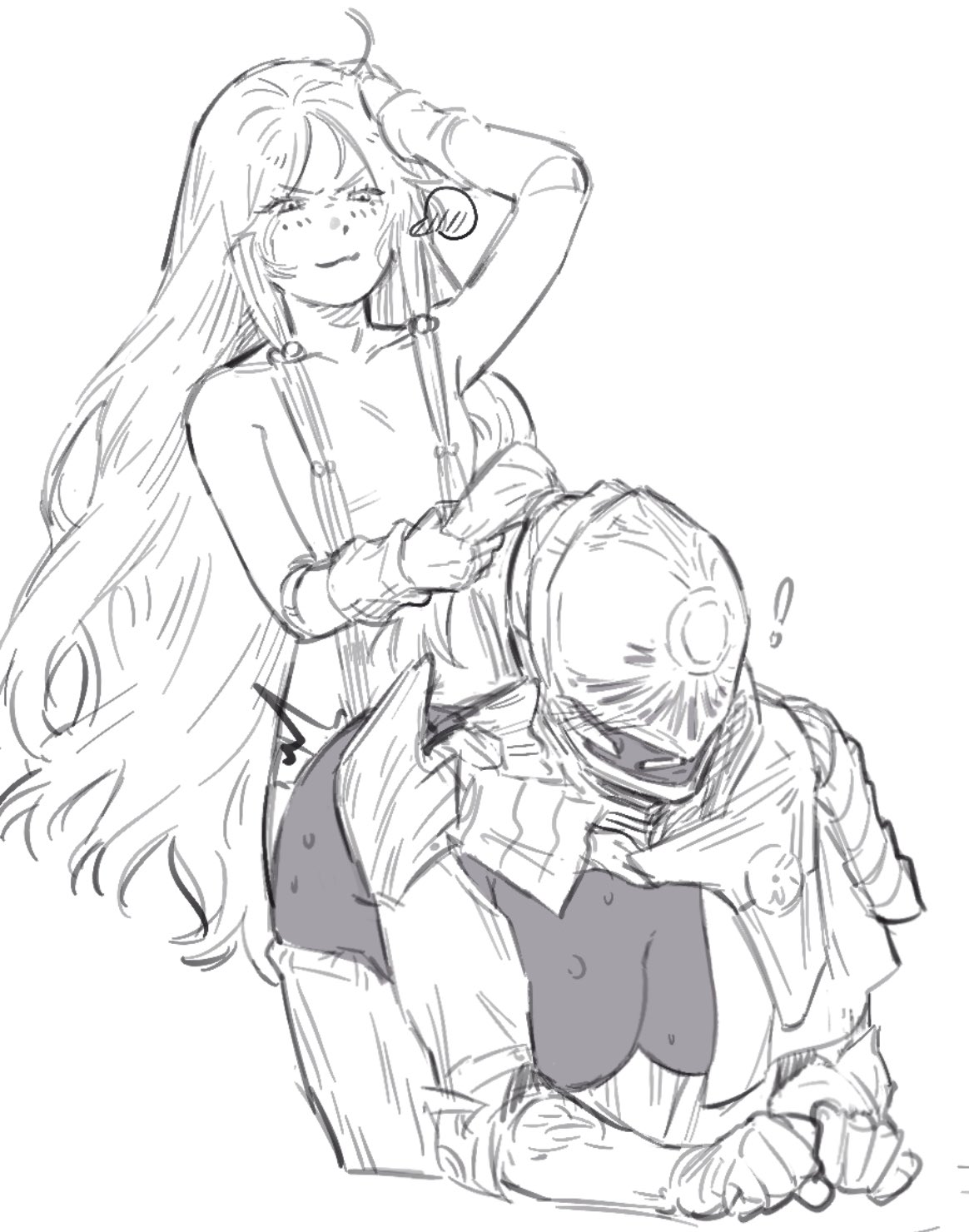 ahab1793, ambiguous penetration, bandai namco, dark-skinned female, doll, doll joints, elden ring, elden ring nightreign, executor (nightreign), female, fromsoftware, futa on female, futanari, greyscale, intersex, revenant (nightreign), rule 63, sketch
