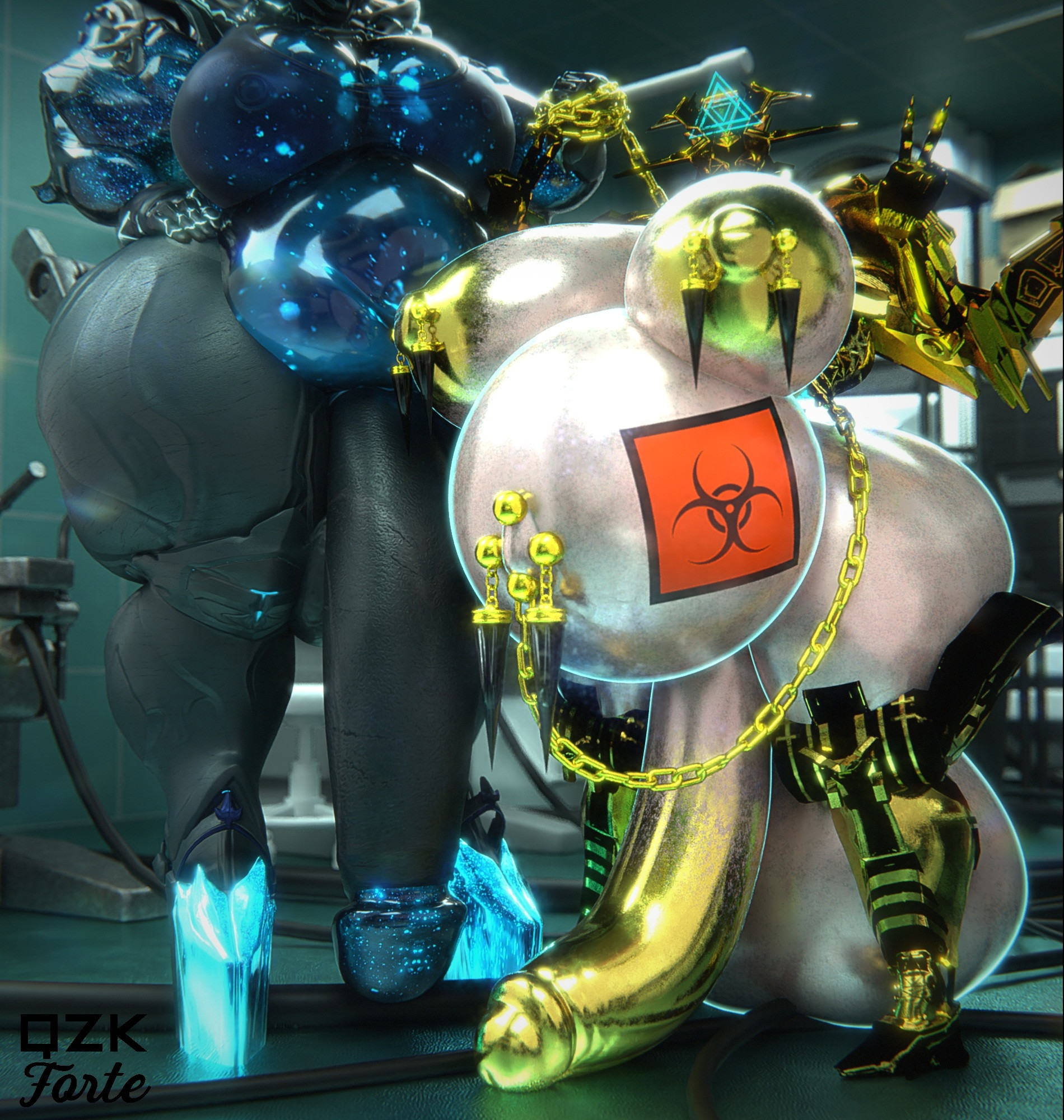 3d, bbw, big breasts, big penis, breasts, chain leash, cleavage, futa on futa, futanari, huge breasts, huge cock, hyper breasts, intersex, leash, nipples, overweight, penis, pregnant, pregnant futa, pregnant intersex, qzk forte, tagme, thick thighs, warframe, wide hips