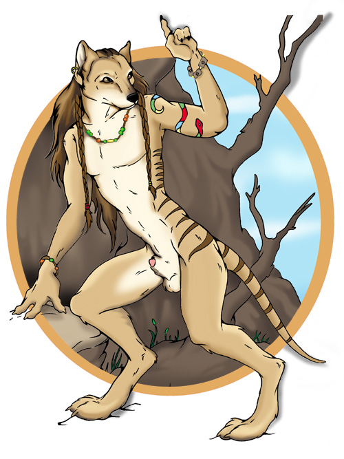 fgsfds fur male male_only mammal marsupial nude sheath solo testicles thylacine unknown_artist