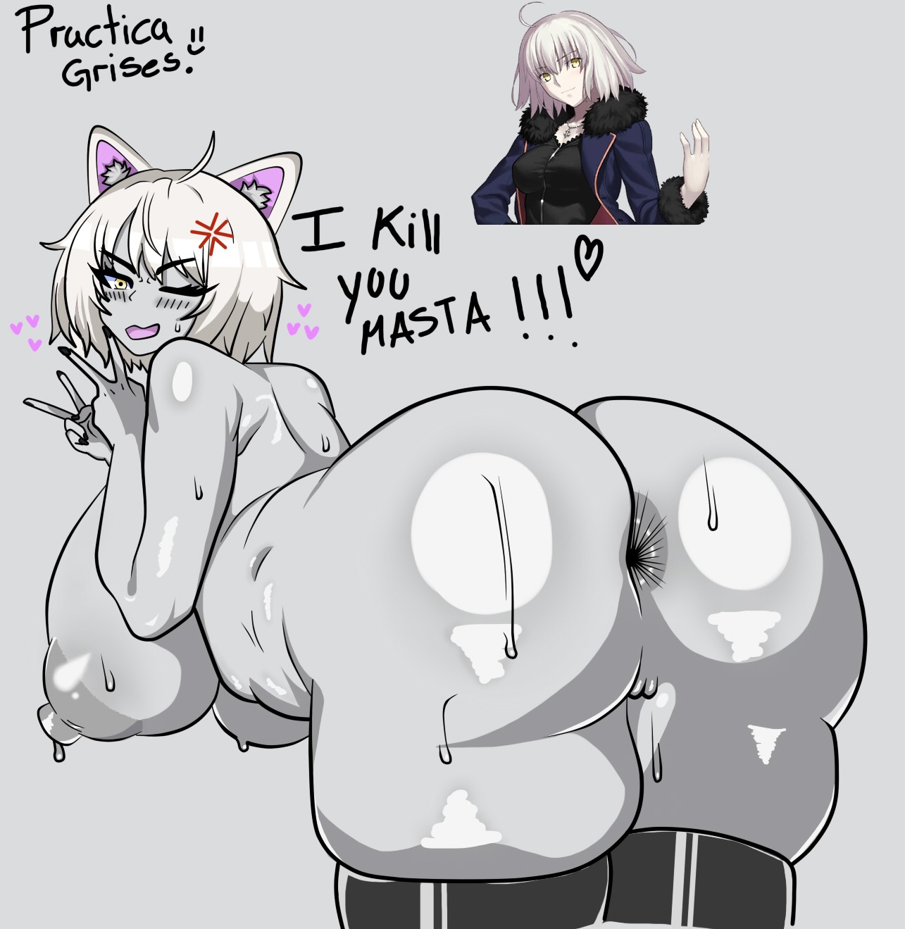 1girls, allaintfcku, anal, anus, ass, ass focus, big areola, big ass, big breasts, big butt, big nipples, big thighs, booty, breasts, fate (series), fate/grand order, female, female only, grey background, grey body, huge ass, huge breasts, jeanne alter, jeanne d'arc (fate) (all), jeanne d'arc alter (fate), juicy butt, juicy pussy, light-skinned female, practice, pussy, sexy pose, solo