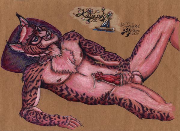 anthro boat bobcat canine color cum daelyhelaxon flowers fur furry hybrid male member pencil pencilcolor penis pillow pink spots teasing tongue wolf