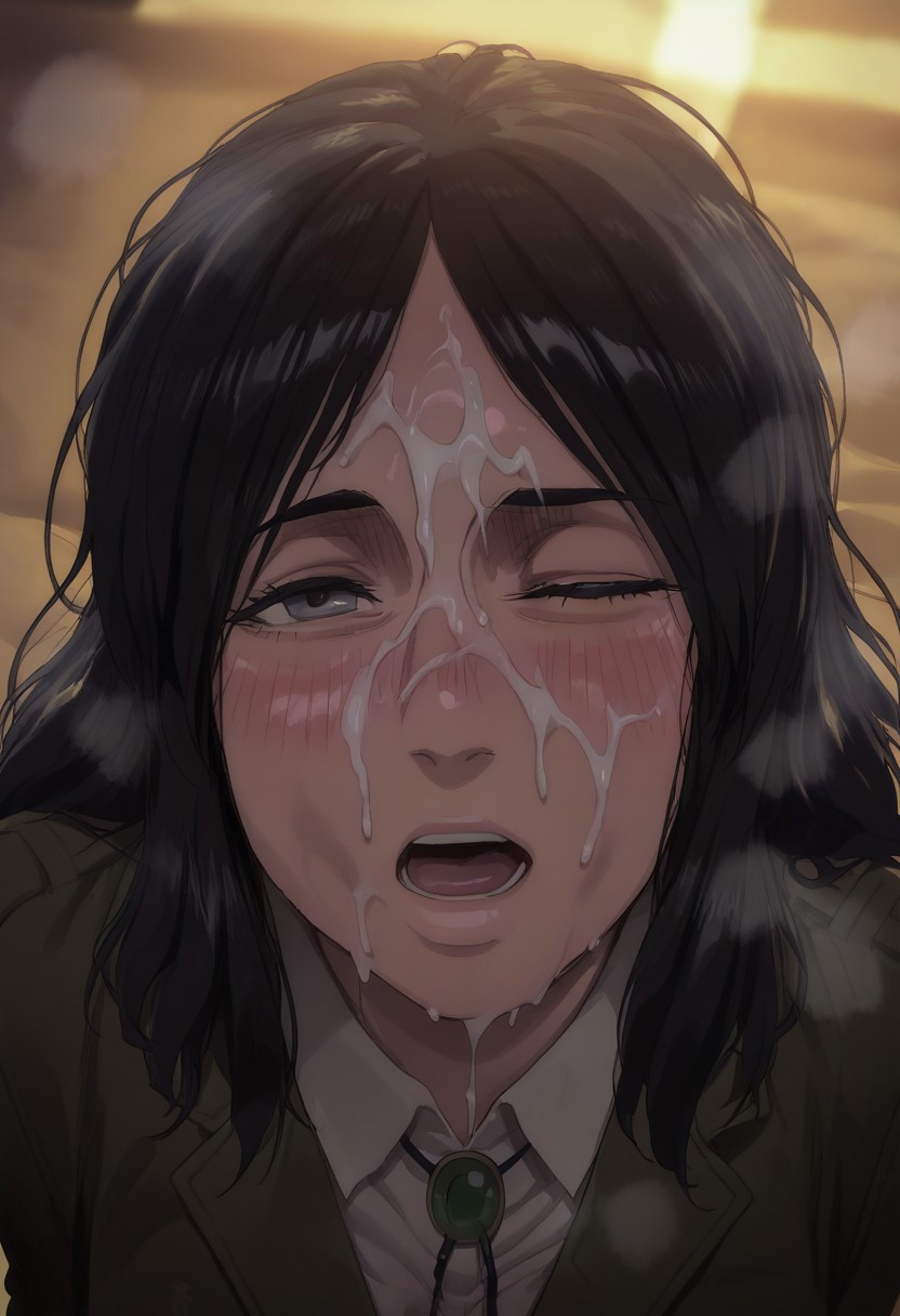 ai generated, attack on titan, cum, cum on face, facial, female, malango, pieck finger, shingeki no kyojin, tagme