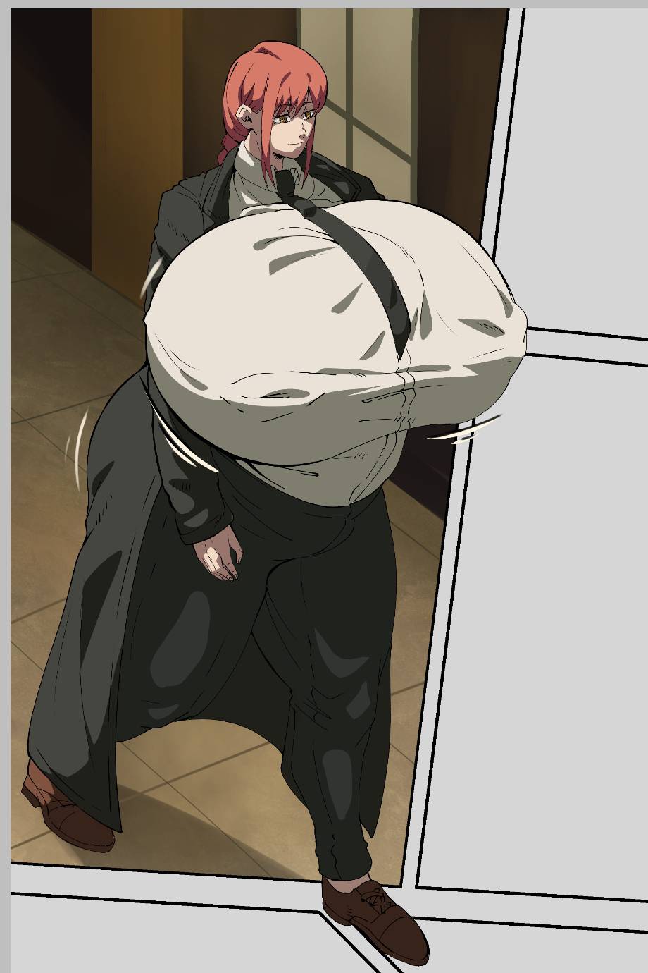 1girls, breasts, breasts bigger than head, chainsaw man, curvy, dratvan, female, huge breasts, makima (chainsaw man), poorly tagged, red hair, source request, tagme, voluptuous