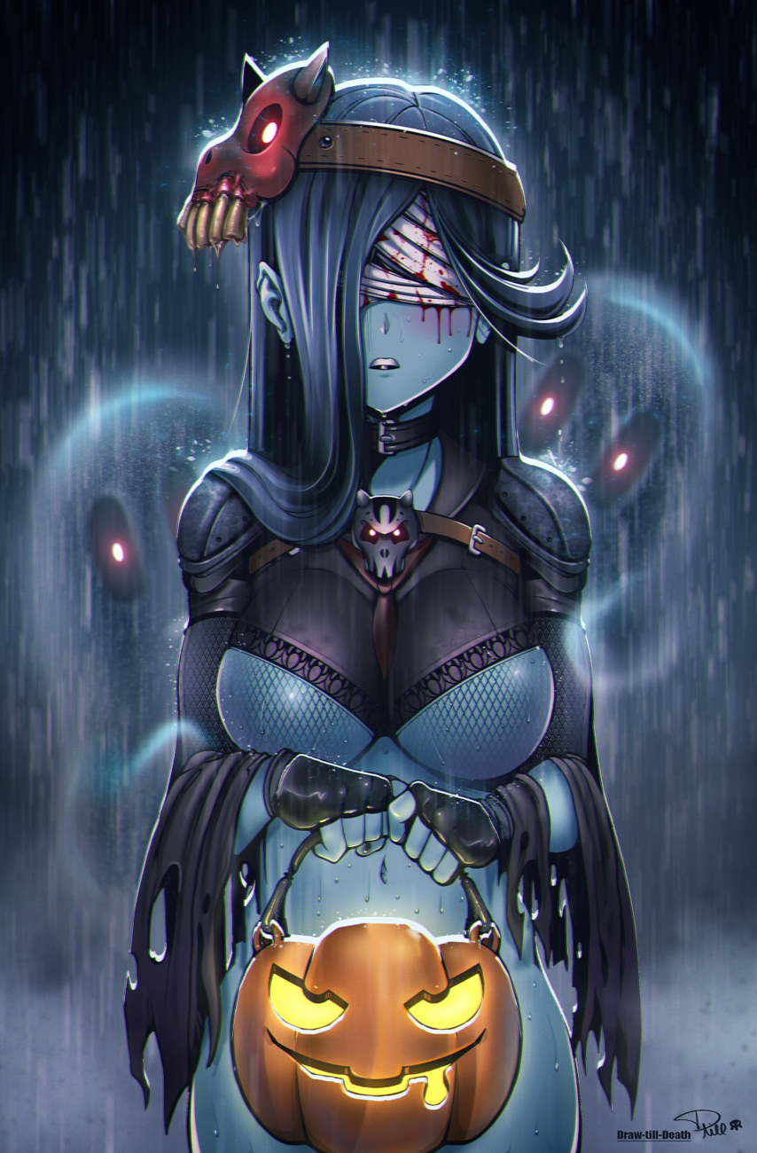 bandage bandaged_eyes big_breasts blood bottomless bottomless_female breasts draw-till-death ghost ghost_girl halloween navel