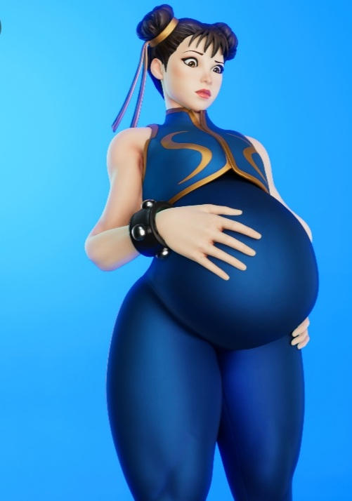 asian, asian female, capcom, chun-li, chun-li (fortnite), epic games, female, fortnite, huge belly, pregnant, street fighter, thick thighs, voluptuous