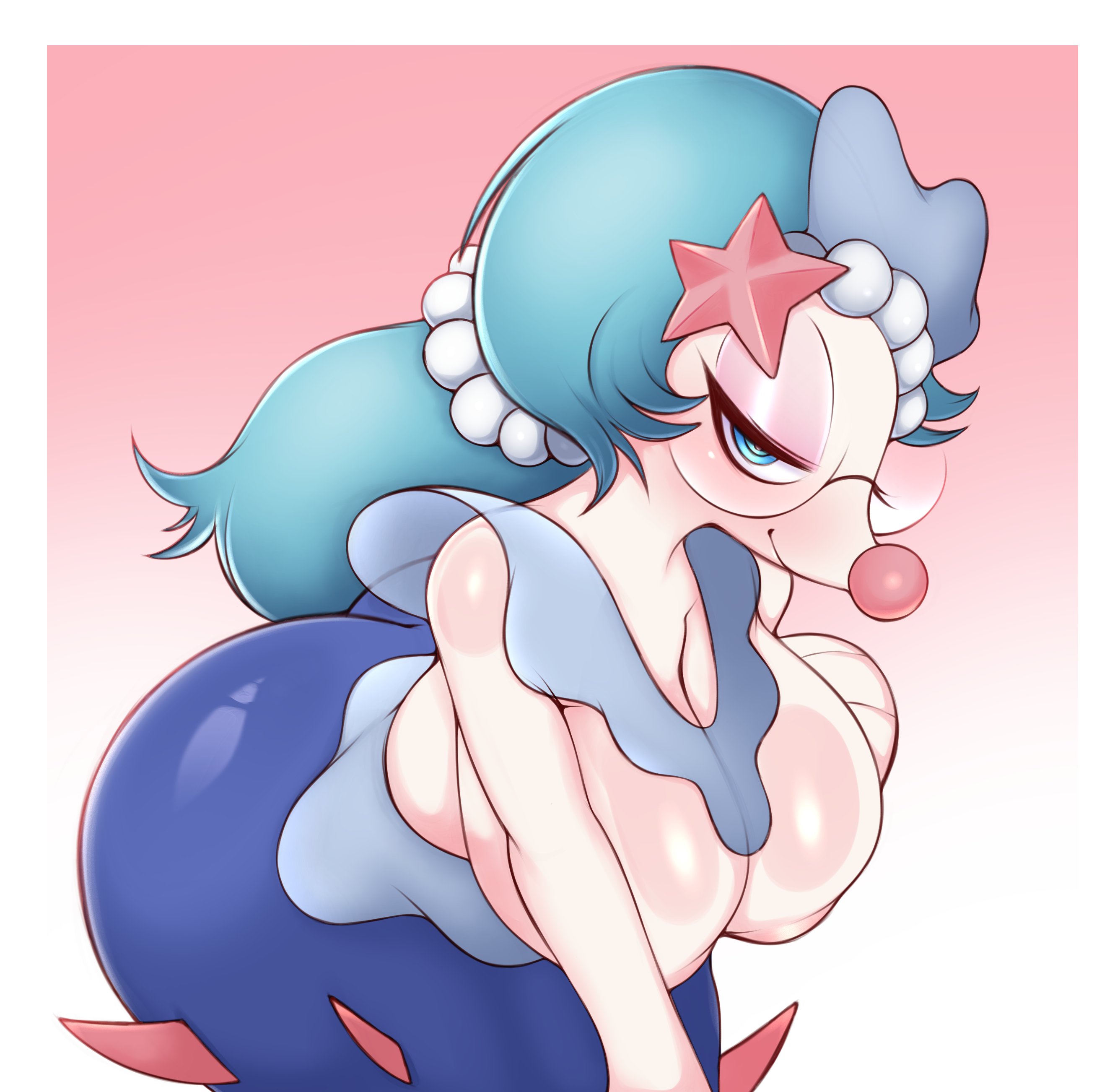 1girls, anthro, ass, bent over, big ass, big breasts, big butt, blue eyes, breasts, fat ass, female, female only, female pokemon, glasses, half-closed eyes, large ass, large breasts, looking at viewer, nintendo, pokemon, pokemon (species), primarina, saltyxodium, seductive, solo, solo female, thick, voluptuous