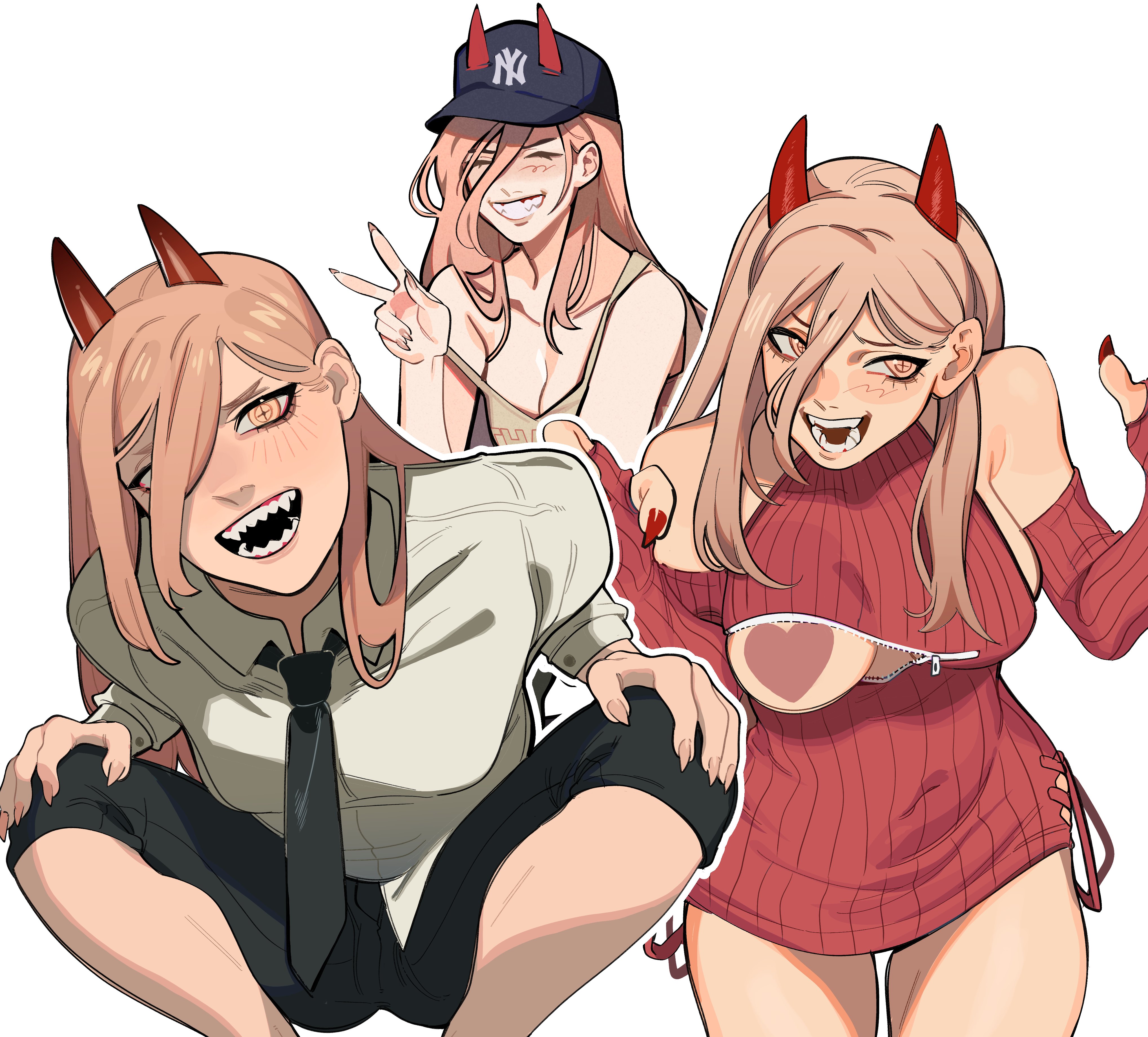 big breasts, blonde female, breasts, chainsaw man, female, open mouth, porqueloin, power (chainsaw man), strawberry blonde hair, tagme
