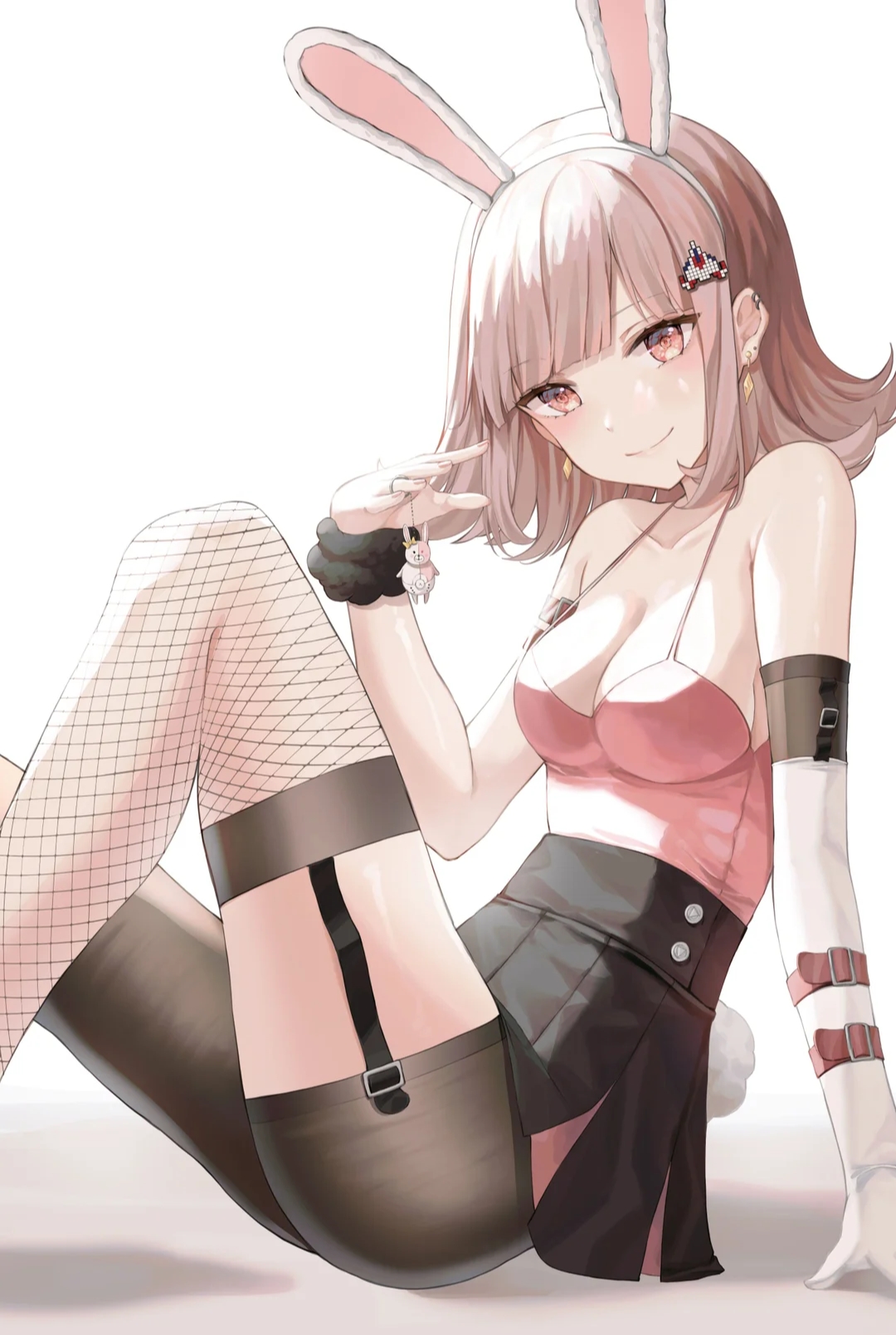 breasts, bunny ears, cleavage, danganronpa, danganronpa 2: goodbye despair, female, female only, fishnets, large breasts, nanami chiaki, smooth skin, super danganronpa 2