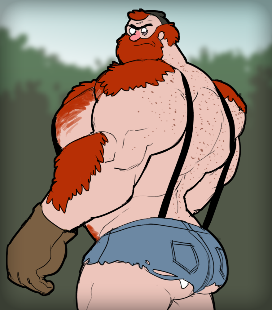 ass beard big_ass big_butt freckles gay gloves gravity_falls hairy hairy_arms hairy_chest hat male male_focus male_only manly_dan muscular muscular_male pants red_hair shirtless shorts smooth_skin suspenders tagme topless yaoi