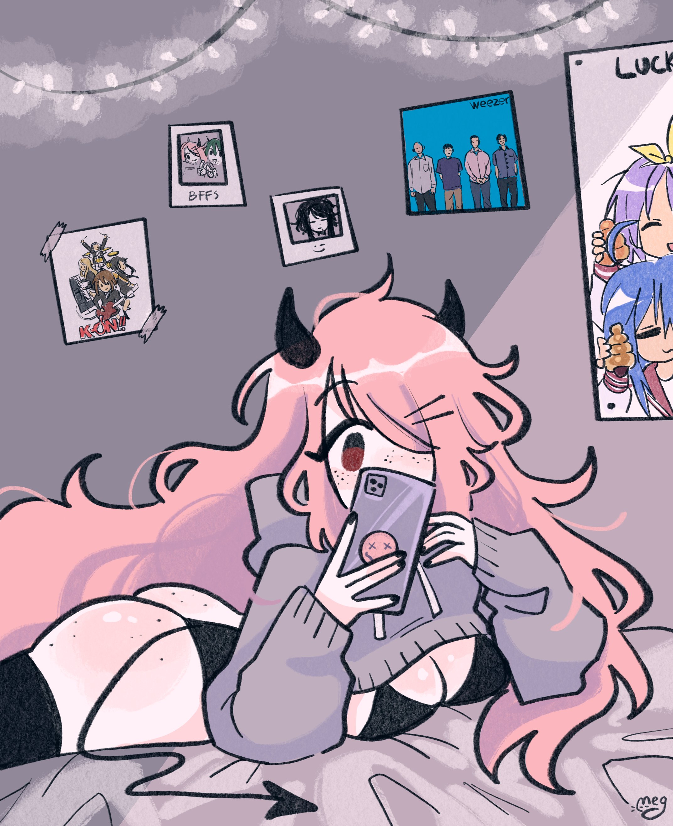 ass, demon, female, freckles, goth, june (megrocks), megrocks, mob face, original, original character, selfie, succubus, succubus horns, succubus tail, tagme, underwear