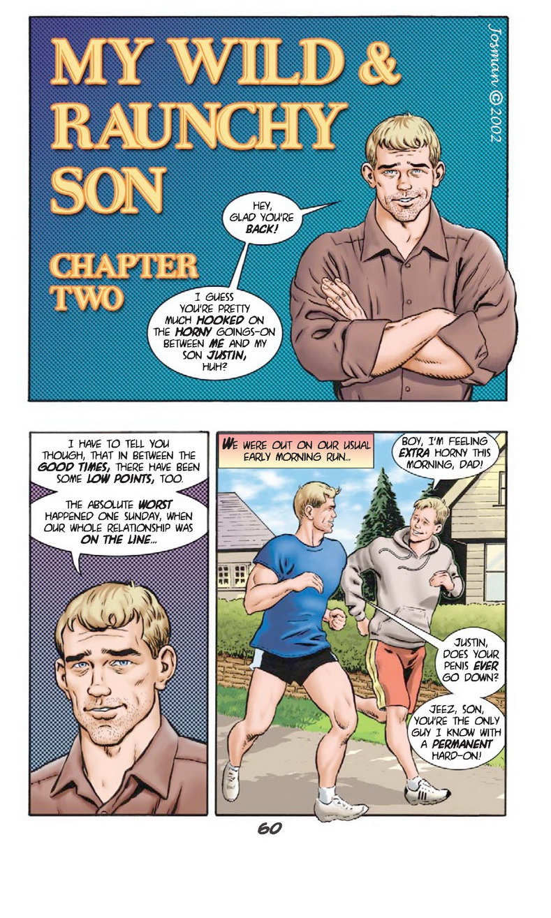 caucasian caucasian_male comic dialogue dilf english_text exercise father_and_son handjobs_magazine jack_maguire josman josman_comics justin_maguire male male_only muscles muscular muscular_male outdoors outside running teen_boy