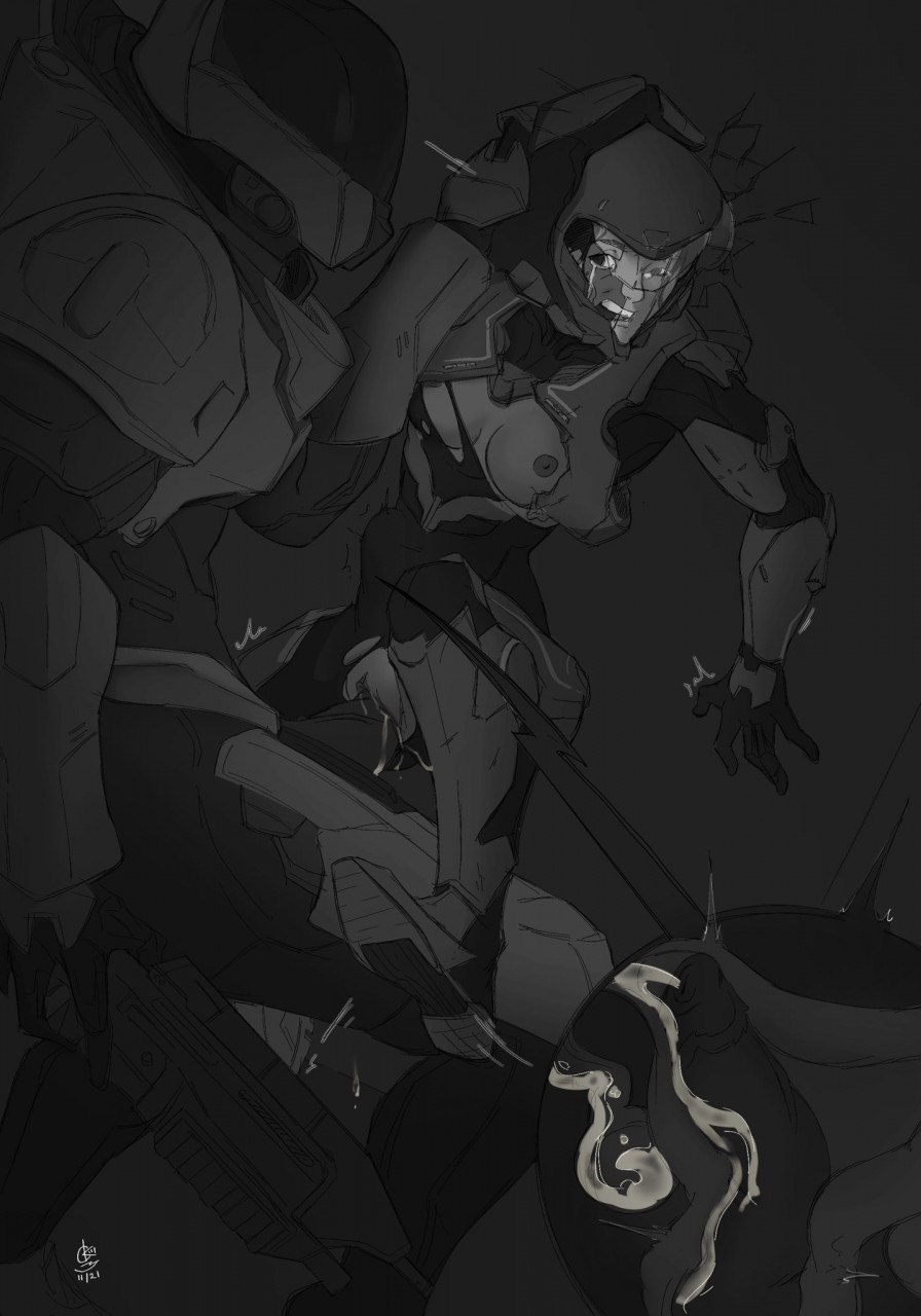 1boy, 1girls, 2d, 343 industries, alien, alien/human, artist signature, broken rape victim, crying, cuknite32, cum, cum in pussy, cum inside, female, female soldier, female spartan (halo), greyscale, halo (game), halo (series), human, interspecies, male, olympia vale, pussy, rape, sangheili, sex, spartan (halo), spartan iv (halo), x-ray