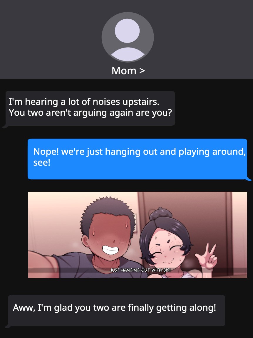 after sex, brother and sister, chat, chat box, cropped image, incest, jackov, message, oc, original, original character, pose, posing, posing for picture, sister, snapchat