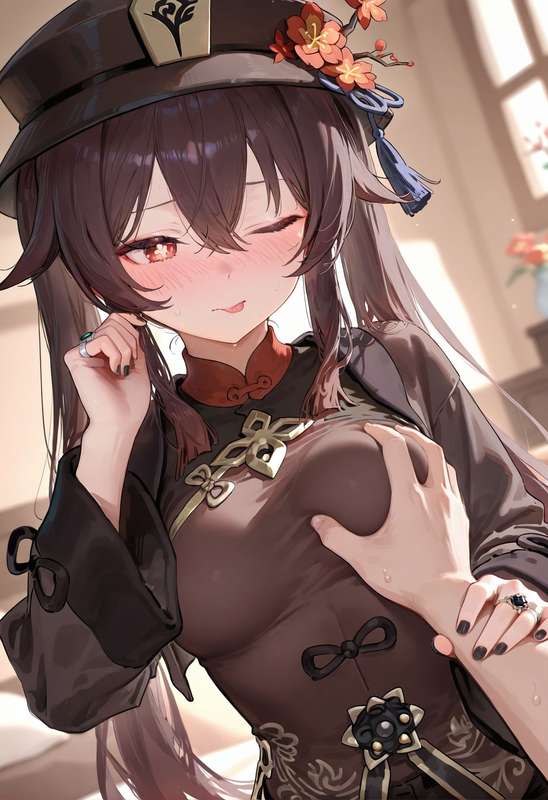 ai generated, boobs pressed, breasts, cute face, genshin impact, hu tao (genshin impact), legs, pussy, sex