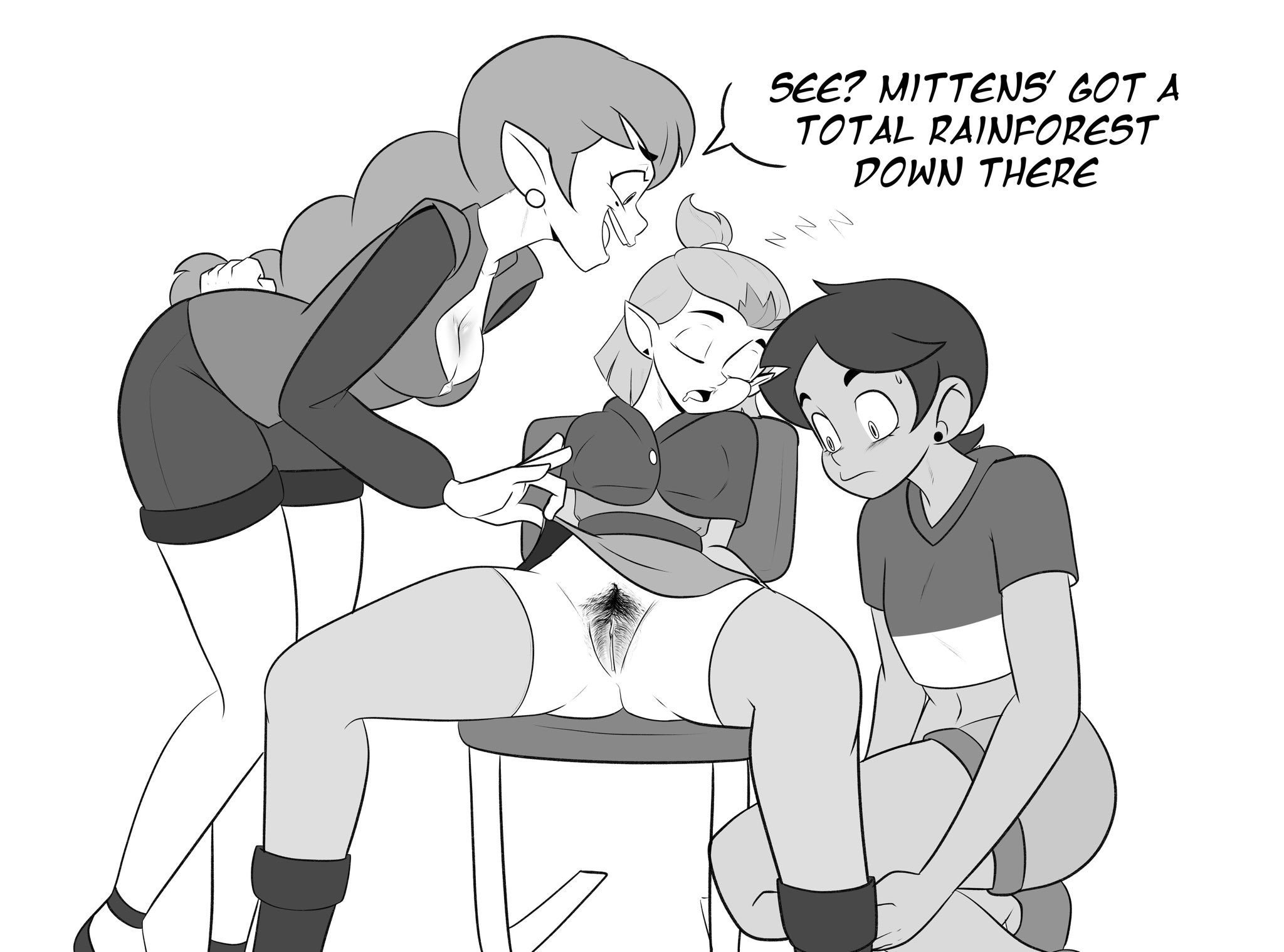 3girls, amity blight, assisted exposure, dialogue, emira blight, female, female only, incest, klassyarts (artist), latina, latina female, looking at pussy, luz noceda, pubic hair, pussy, sisters, sleep molestation, sleeping, text, the owl house, unaware, upskirt
