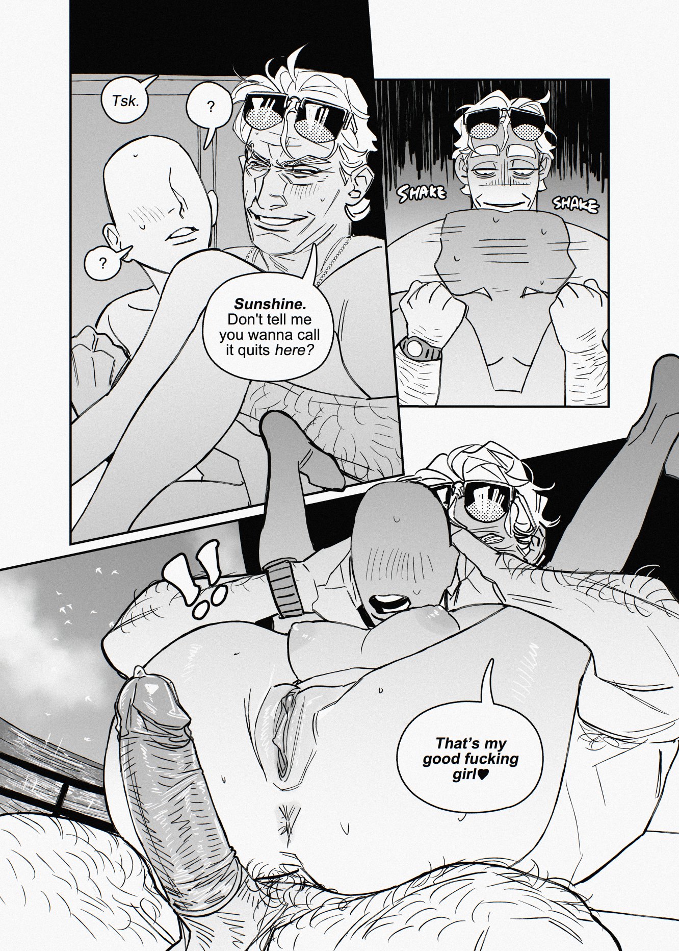 1boy1girl, age difference, anon, anonymous female, anus, ass, ass bigger than head, avery (degrees of lewdity), breasts, breasts out, bubble ass, bubble butt, comic, comic page, comic panel, condom on penis, degrees of lewdity, dilf, fat ass, francishsie, full nelson, hairy male, imminent penetration, imminent sex, male, massive ass, older, older dom younger sub, older male, penis, penis out, perky breasts, perky nipples, pussy, sideboob, size difference, thick ass, thunder thighs, tits out, vagina