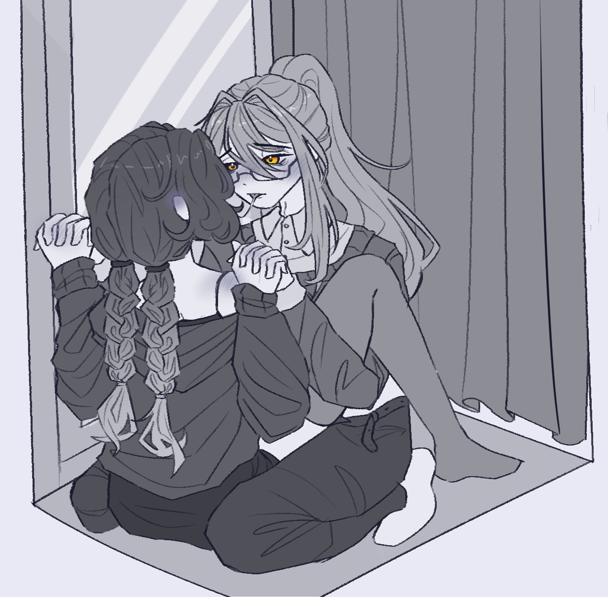 1boy1girl, changing room, degrees of lewdity, player character (degrees of lewdity), sydney (degrees of lewdity), sydney (dol)