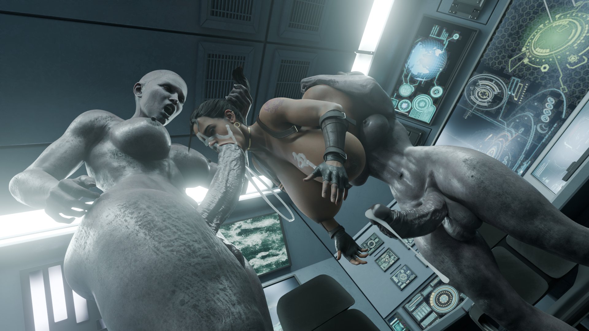 1futa, 1girls, 2futas, 3d, bald, bald futa, big breasts, breasts, capcom, cum, cum drip, cum in mouth, cum on face, erection, face fucking, fellatio, female, femsub, futa on female, futadom, futanari, grey skin, huge breasts, huge cock, lacoux3d, larger futa, monster, monster futa, monster on female, mr x, ms. x, nipples, open mouth, oral, oral sex, penis, resident evil, sheva alomar, size difference, smaller female, threesome, tyrant, zombie
