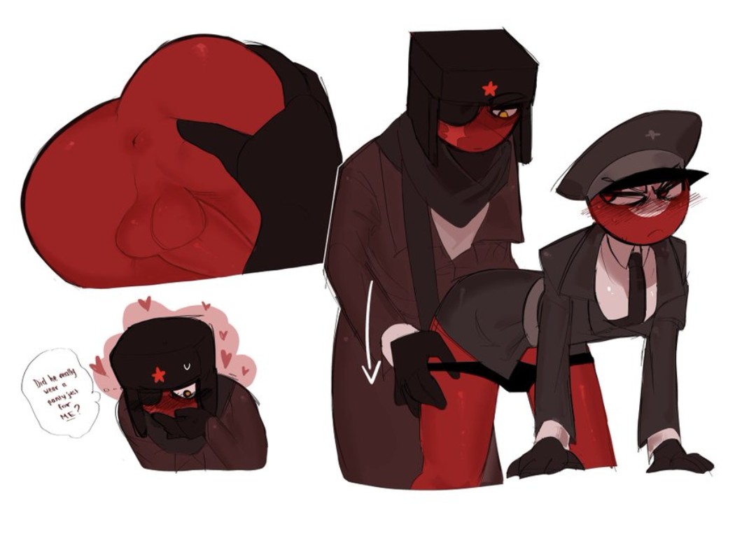 countryhumans, dominant male, gay, gay sex, hair down, naked, panties, soviet union (countryhumans), submissive male, tears, tears of pleasure, third reich (countryhumans)