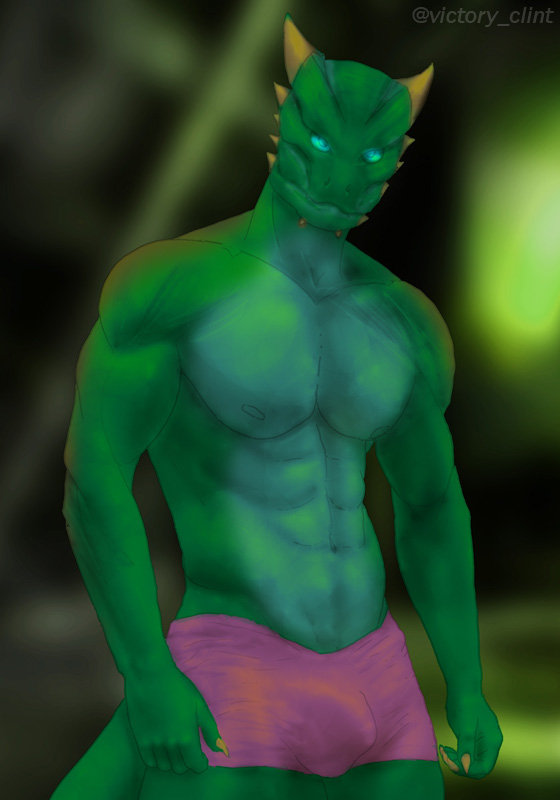 2022 abs anthro argonian athletic athletic_anthro athletic_male balls bethesda_softworks biceps blue_eyes bulge claws clothed clothing digital_media_(artwork) fangs finger_claws genitals green_body green_claws green_scales lizard looking_at_viewer male male_only multicolored_body muscular muscular_anthro muscular_male pecs purple_clothing purple_underwear reptile scales scalie slim solo spikes teeth the_elder_scrolls two_tone_body underwear victory_clint video_games