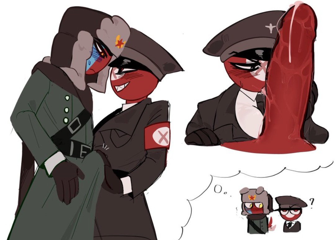 big penis, blush, boner, countryhumans, dominant male, gay, gay sex, huge cock, russia (countryhumans), submissive male, third reich (countryhumans)