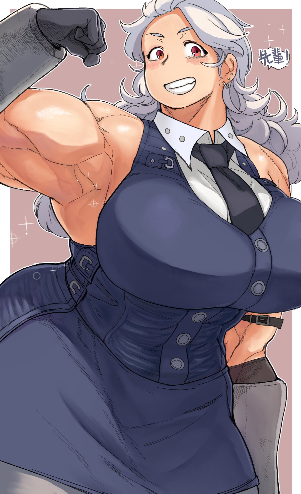 1girls, armpits, blush, dorohedoro, female, hunter rank e, muscles, muscular, muscular female, noi (dorohedoro), solo, solo female, tagme, white hair