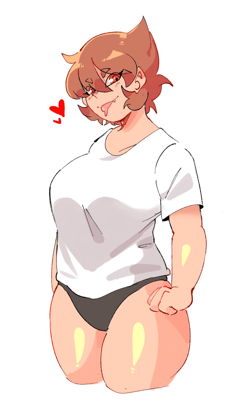 anthro_to_human big_breasts breasts brown_hair child_bearing_hips curves curvy hanaarts hips huge_breasts human humanized krone_blumen_(hanaarts) large_breasts milf no_pants oc original_character panties queen_bee red_eyes saliva saliva_on_tongue shirt short_hair thick thick_thighs thighs