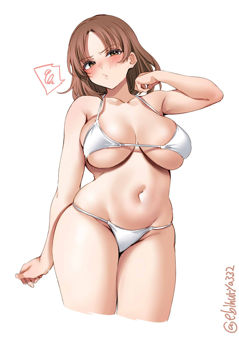 belly belly_button big_breasts bikini blush breasts brown_hair curvaceous curves curvy curvy_body curvy_female curvy_figure curvy_hips ebihurya332 embarrassed hips huge_breasts large_breasts shy swimsuit swimwear thick thick_thighs thighs tummy