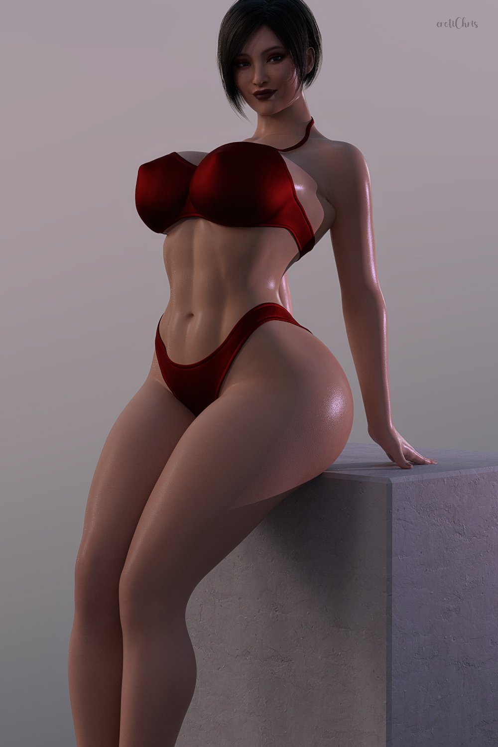 1girls, 3d, abs, ada wong, ada wong (adriana), asian, asian female, ass, big ass, big breasts, bikini, black hair, breasts, capcom, cga3d, curvaceous, curvy, curvy female, curvy figure, erotichris, female, female only, large breasts, resident evil, resident evil 2, resident evil 2 remake, solo, swimsuit, thick thighs, voluptuous, voluptuous female, wide hips