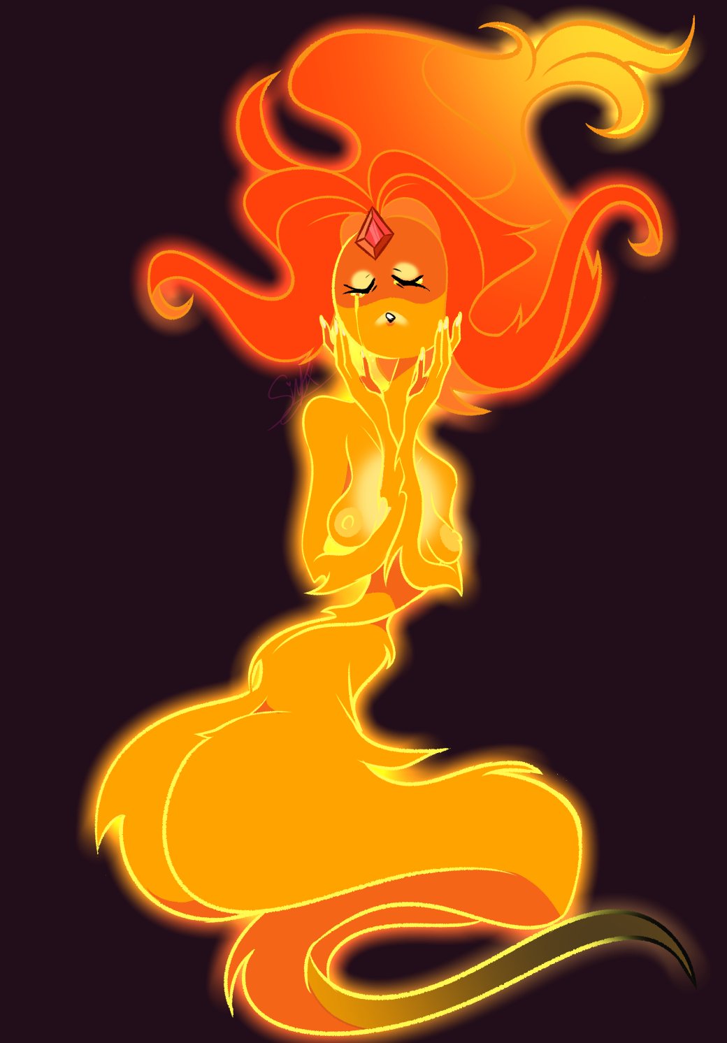 1girls adventure_time breasts cartoon_network closed_eyes female female_focus female_only fire fire_hair fire_humanoid flame_princess humanoid no_humans no_legs non-mammal_breasts pixelzsinful