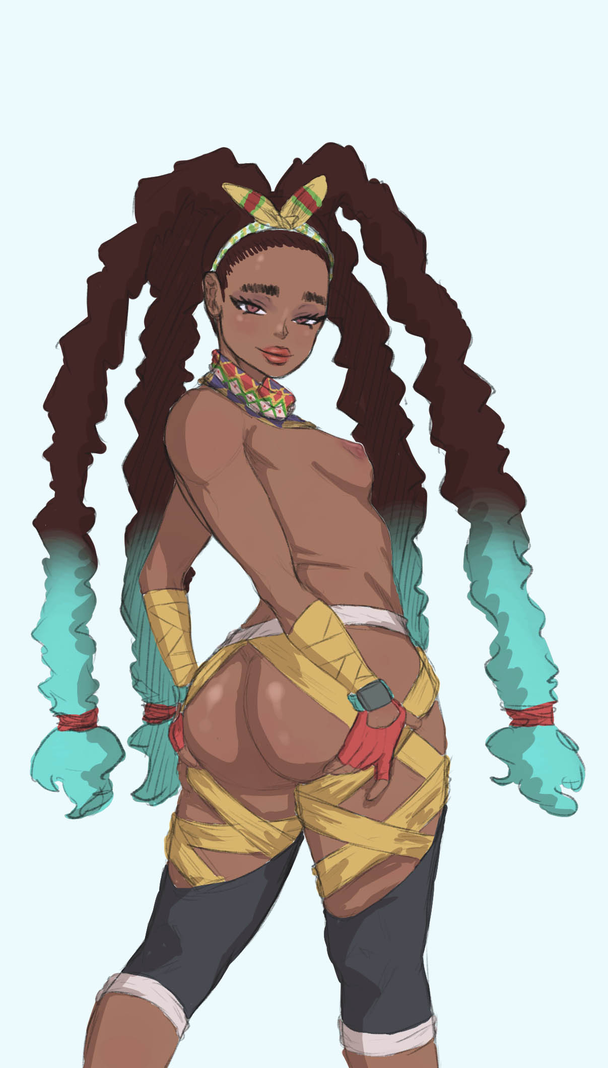 1girls areolae ass breasts bubble_butt busty capcom dark-skinned_female dark_skin dreadlocks female female_focus female_only hourglass_figure kimberly_jackson kunoichi long_hair ninja nipples sideboob small_breasts solo street_fighter street_fighter_6 tagme wide_hips wishbone