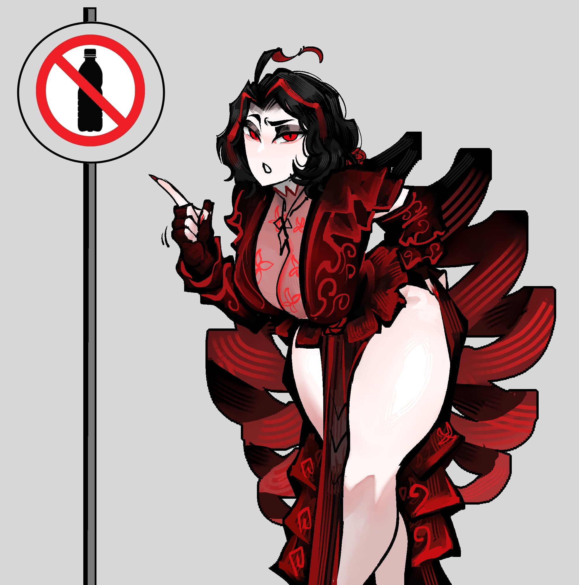 1girl, 1girls, 2d, 2d (artwork), big boobs, big breasts, big tits, black hair, boobs, breasts, clothed, clothed female, clothing, color, colored, curvaceous, curvaceous body, curvaceous female, curvaceous figure, curvy, curvy body, curvy female, curvy figure, curvy hips, eclipseecliptus, female, female focus, female only, high resolution, highres, legs, light skin, light-skinned female, limbus company, nail polish, nails, nicolina (limbus company), pointing, pointing at viewer, project moon, red eyes, red nails, sexy, sexy body, sexy female, sexy pose, short hair, simple background, solo, solo female, solo focus, thick, thick thighs, thighs, tits, voluptuous, voluptuous female