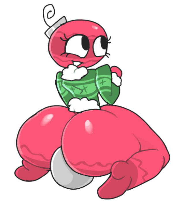 1boy, 1girls, ass, ass focus, big ass, bobette (dandy's world), booty, bottom heavy, bottom heavy female, christmas ornament, dandy's world, dandys world, facesitting, huge ass, lab oom2, looking away, red skin, roblox, thick ass