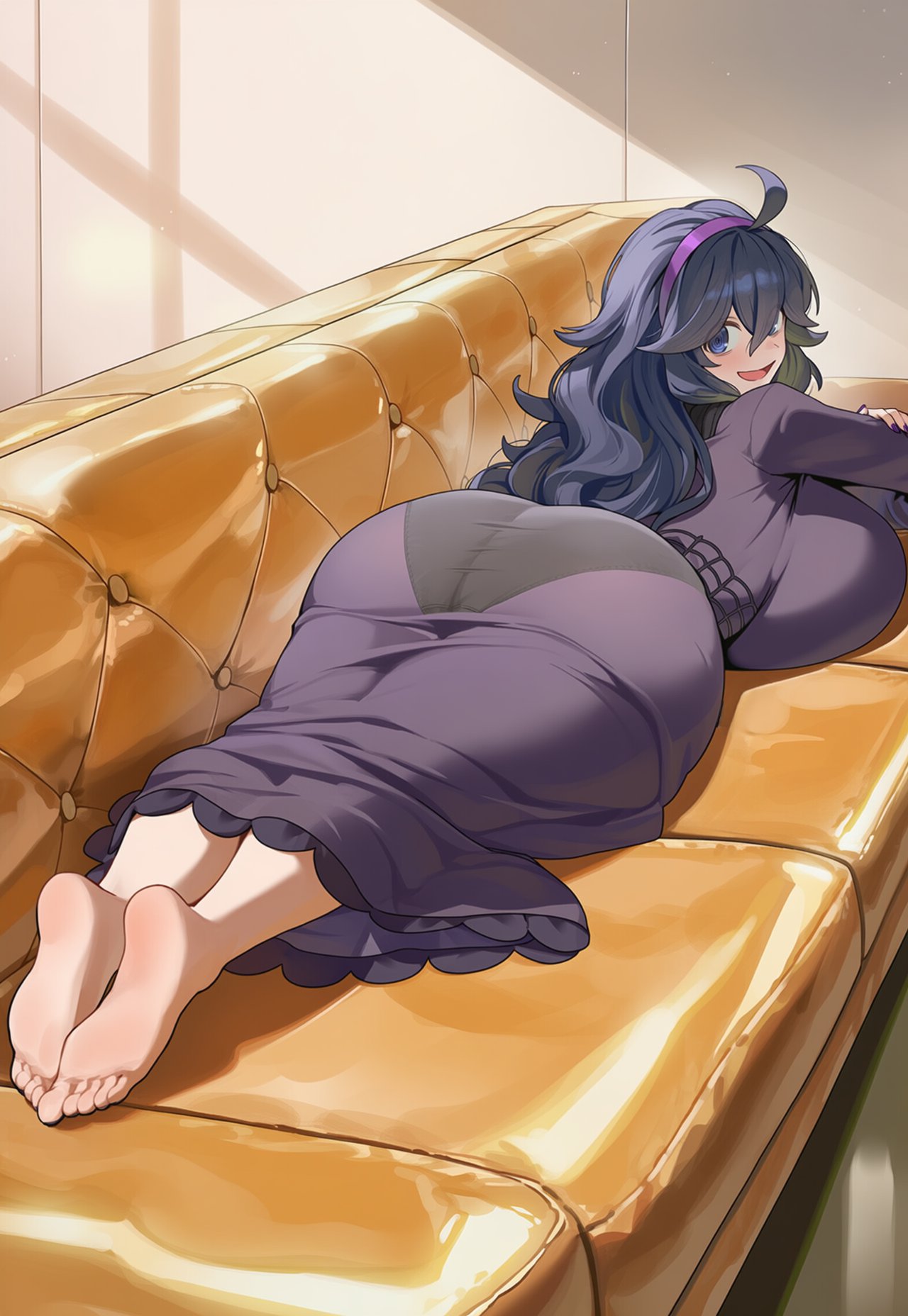 ai generated, circle ueponzu, couch, hex maniac, large breasts, large butt, nintendo, pokemon