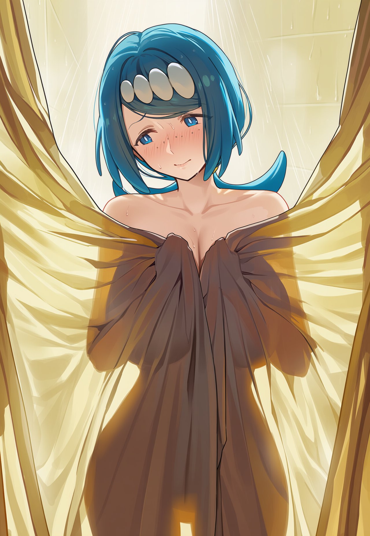blush circle_ueponzu completely_nude curtains lana's_mother_(pokemon) large_breasts milf nintendo pokemon