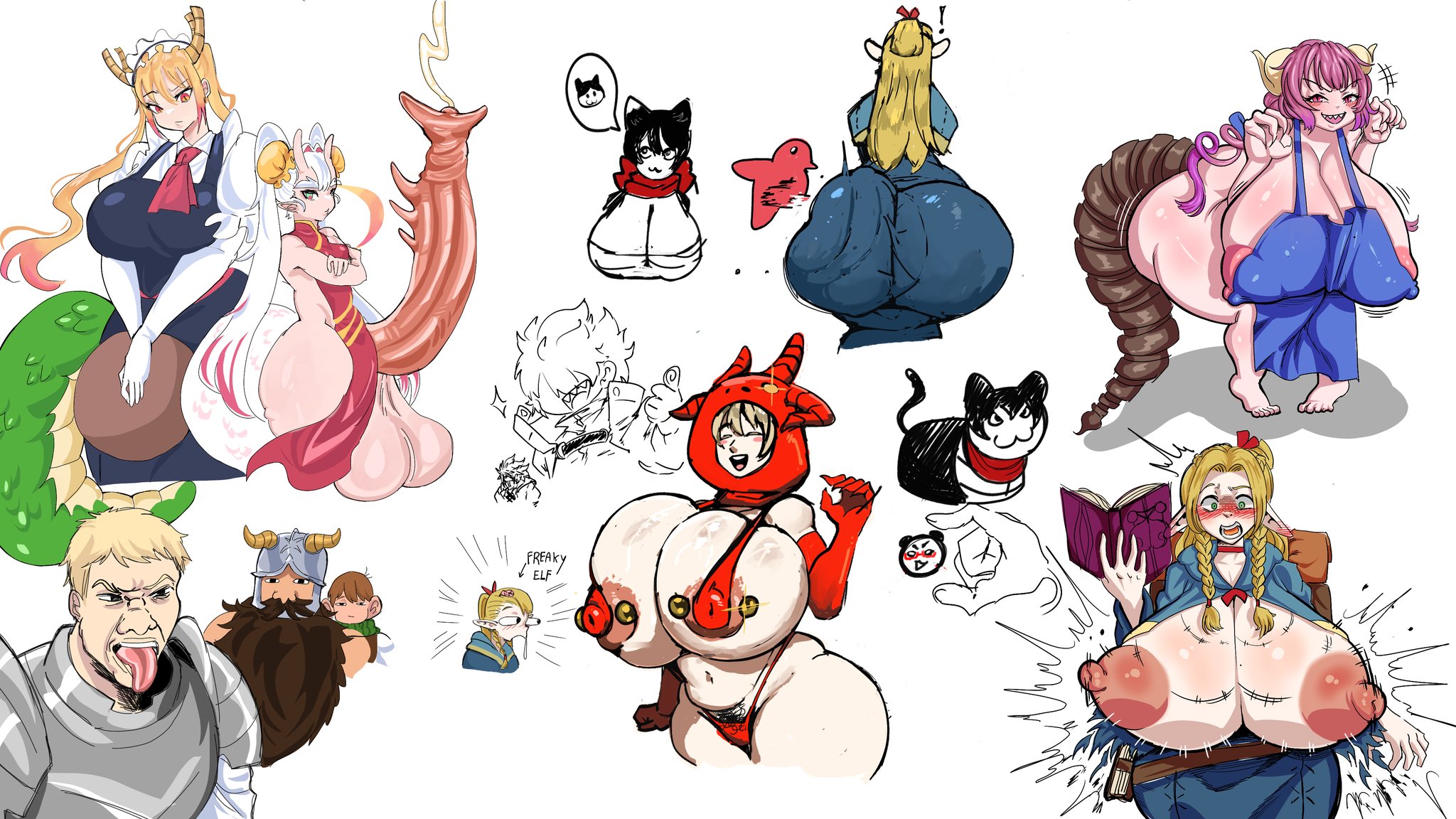 1futa, 6+girls, apron, apron only, ass, bent over, big areola, big breasts, blush, breast expansion, breasts, bubble ass, bubble butt, busty, chilchuck tims, collaboration, costume, curvy, curvy figure, dat ass, dragon, dragon costume, dragon futa, dragon girl, dumptruck ass, dungeon meshi, enormous ass, enormous breasts, falin touden, fat ass, female, futanari, giant ass, giant breasts, gigantic ass, gigantic breasts, goodhorny69, hairy pussy, huge areolae, huge ass, huge breasts, hyper breasts, ilulu (dragon maid), izutsumi, jiggling ass, laios touden, large ass, large breasts, marcille donato, massive ass, massive breasts, miss kobayashi's dragon maid, monster costume, nipple piercing, nipple suspension bikini, nipples visible through clothing, piercing, pubic hair, senshi (dungeon meshi), shinhyunxi, shocked, shocked expression, smacking ass, sushi (yakisoba 010605), thick ass, venus body, voluptuous, voluptuous female, wiggle lines, wobbling ass, yakisoba 010605