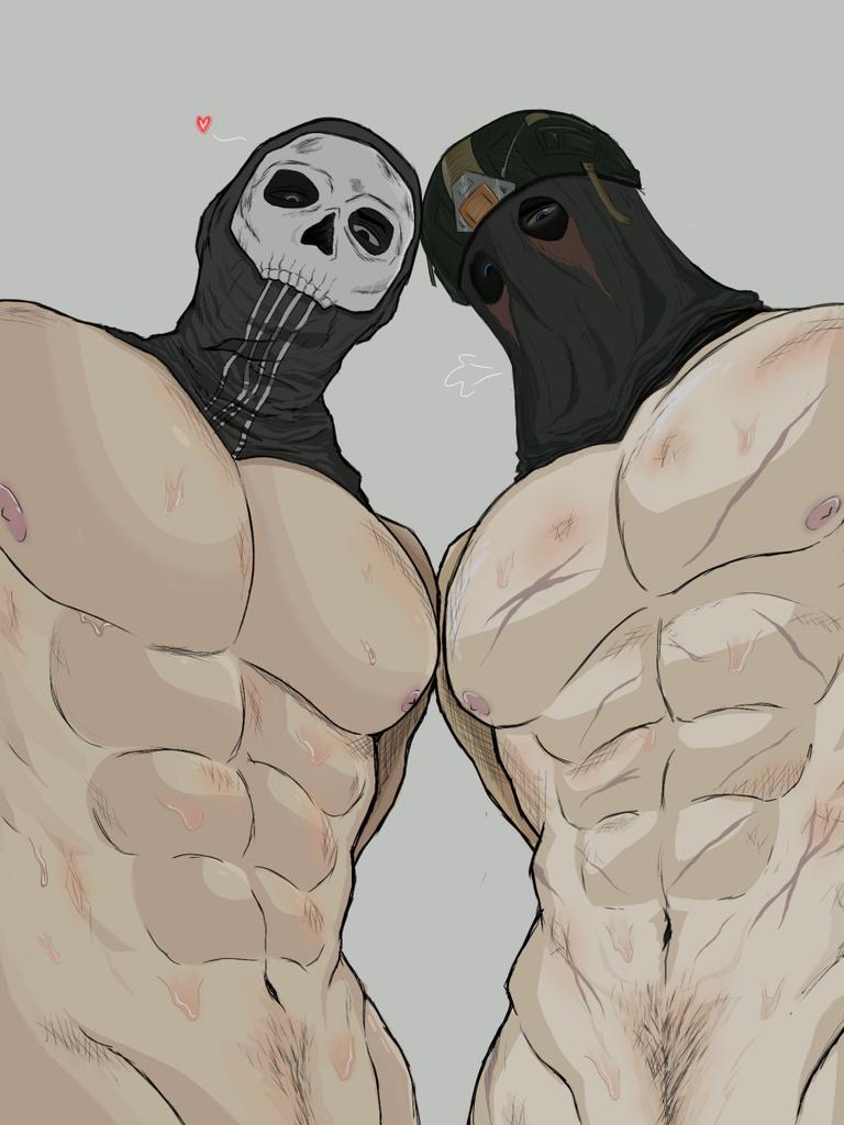 2002yare64214, 2boys, activision, bars, big muscles, call of duty, cod, gay, ghost (modern warfare 2), implied nudity, infinity ward, konig, male only, muscular, muscular male, naked, naked male, nude, nude male, nudity, simon riley, skull mask, sniper veil, yaoi