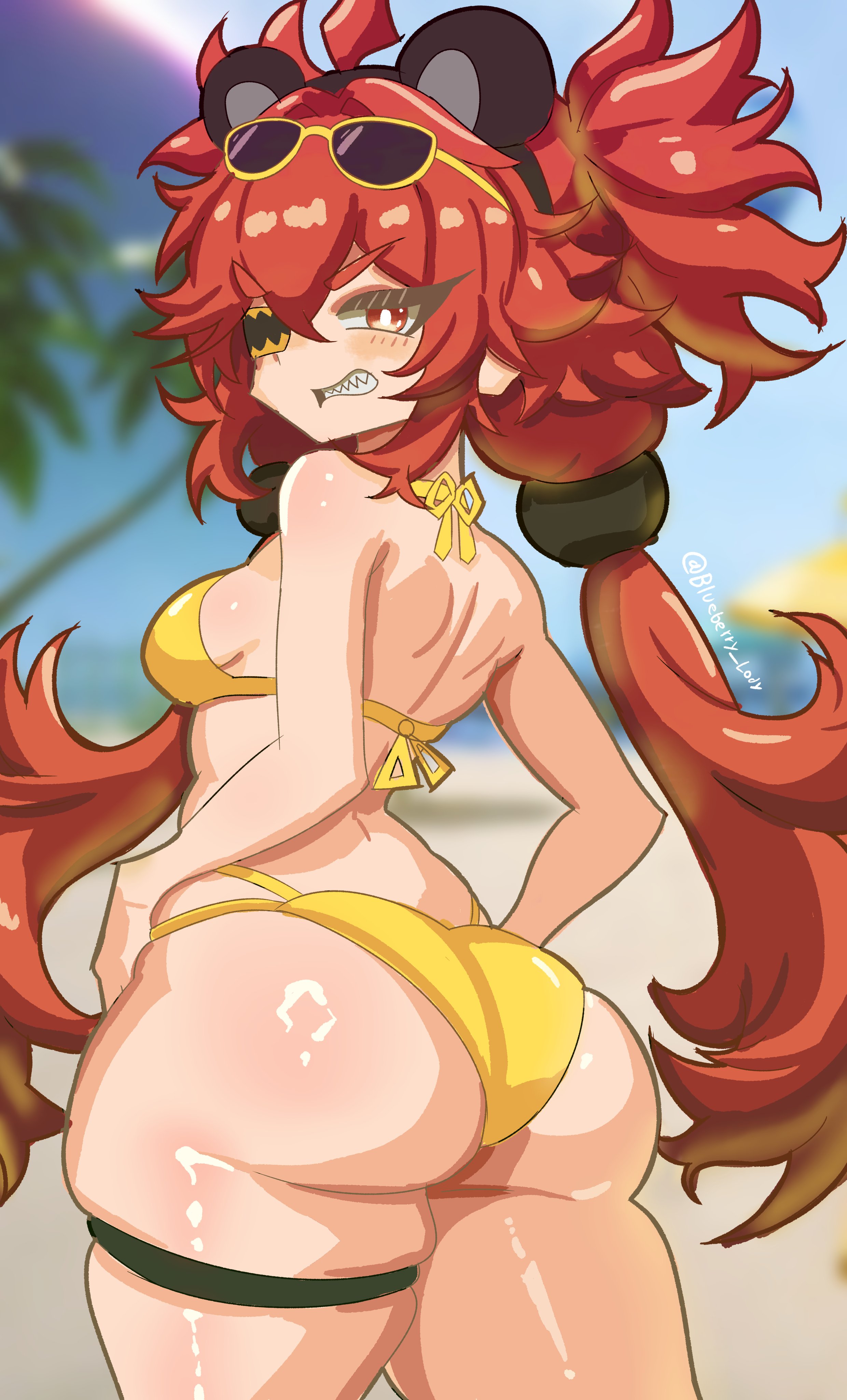 1girls, artist request, ass, breasts, female, female focus, female only, koleda belobog, large ass, light skin, light-skinned female, looking at viewer, looking back, small breasts, solo, thick thighs, thighs, wide hips, zenless zone zero