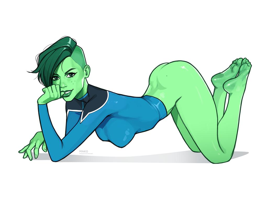 1girls 2025 alien alien_girl artist_name ass barefoot bottomless bottomless_female breasts d'vana_tendi feet female female_only freckles freckles_on_face green_body green_eyes green_hair green_skin looking_at_viewer medium_breasts minko olena_minko orion_(species) simple_background smile soles solo star_trek star_trek_lower_decks starfleet_uniform thighs toes undercut uniform very_short_hair white_background