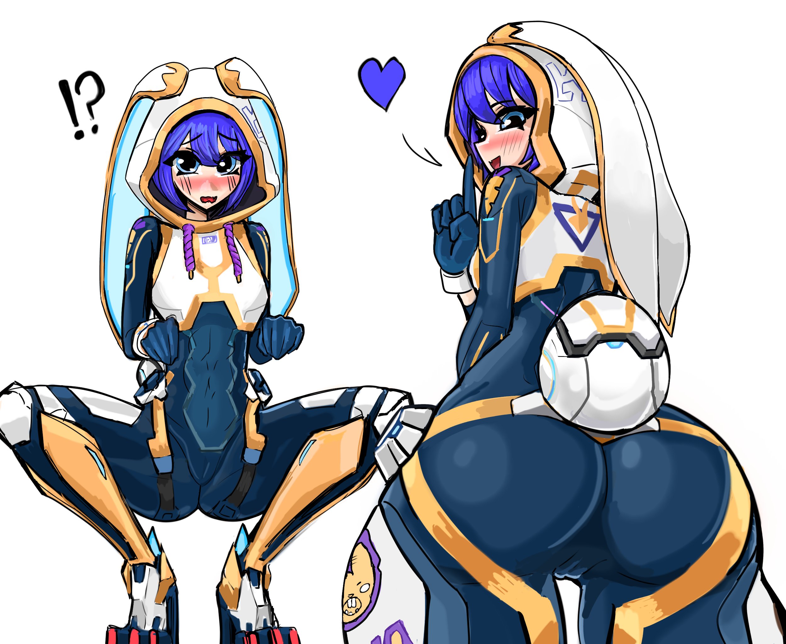 !, ?, 1girls, 2d, 2d (artwork), abs, abs visible through clothing, ass, back view, big ass, bodysuit, bunnii o'hare (fortnite), bunny costume, bunny ears, bunny girl, epic games, female, female only, fortnite, fortnite: battle royale, front view, heart, heart symbol, huge ass, multiple views, purple hair, pussy, pussy visible through clothes, round ass, short hair, simple background, solo female, tagme, vagina, vagina visible through clothing