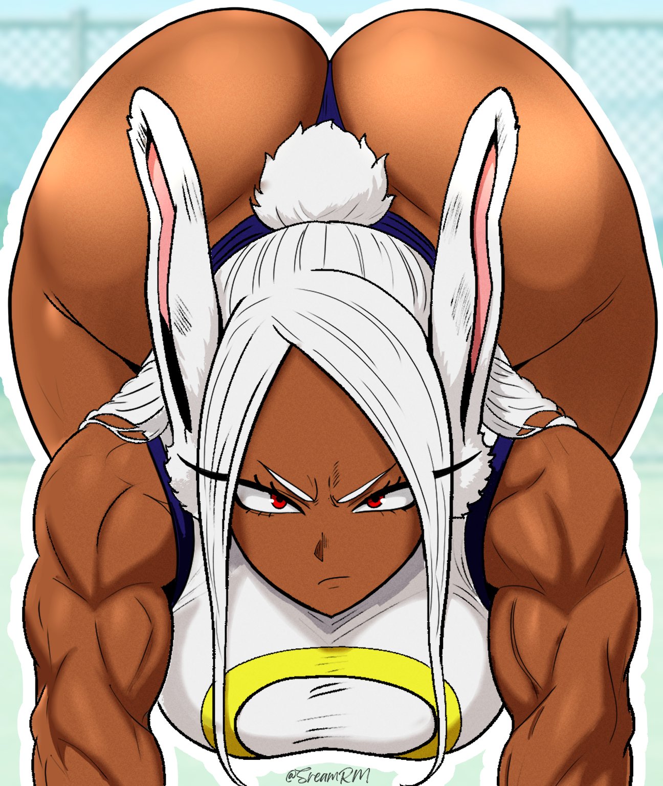 1girls, 2d, ass, boku no hero academia, breasts, dark skin, dark-skinned female, female, female only, miruko, muscular, muscular arms, muscular female, my hero academia, rabbit ears, rabbit girl, rabbit tail, red eyes, rumi usagiyama, solo, solo female, sreamrm, superheroine, tagme, thick thighs, thighs, white hair