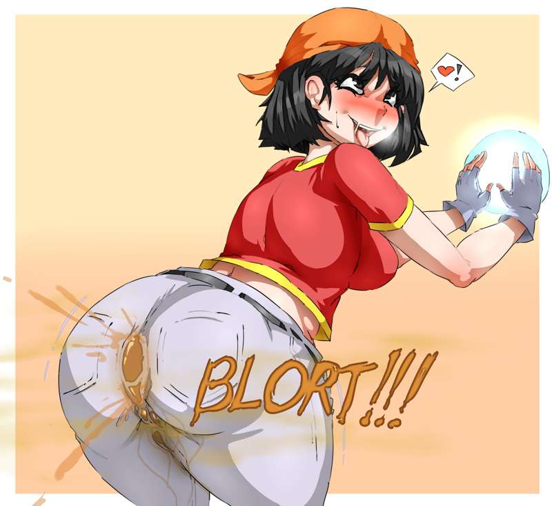 1girls ass ass_focus bandana big_ass big_butt black_eyes black_hair blush dragon_ball dragon_ball_gt embarrassed fart fart_cloud fart_everywhere fart_fetish farting head_turn jeans lazei looking_back pan_(dragon_ball) poop pooping scat shart shit shitting short_hair shounen_jump soiling solo_female thick_thighs wet_fart